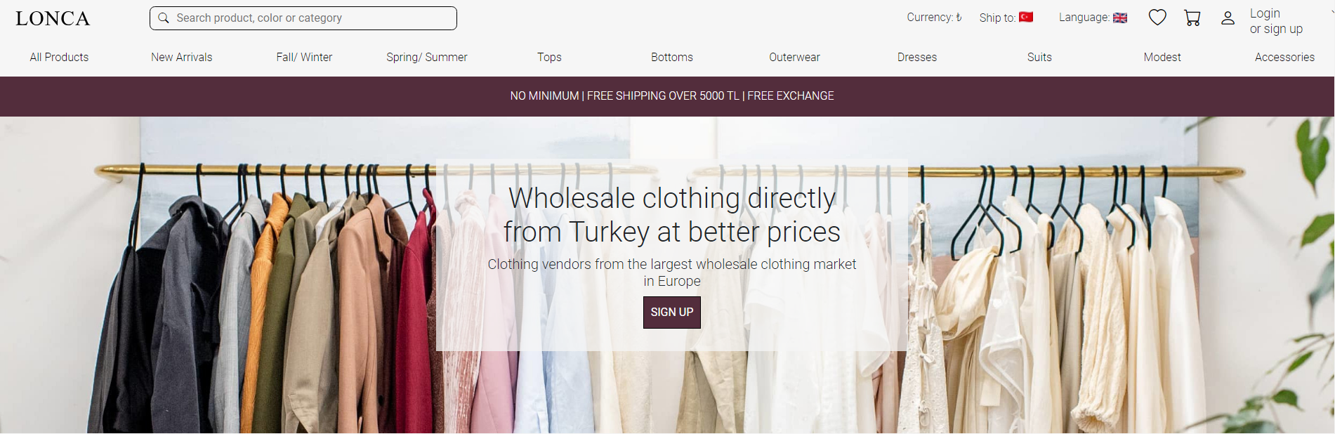 homepage of a wholesale clothing marketplace - Lonca